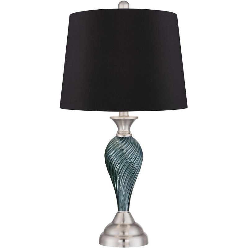Regency Hill Arden Green-Blue Glass Twist Black Shade Table Lamps Set of 2