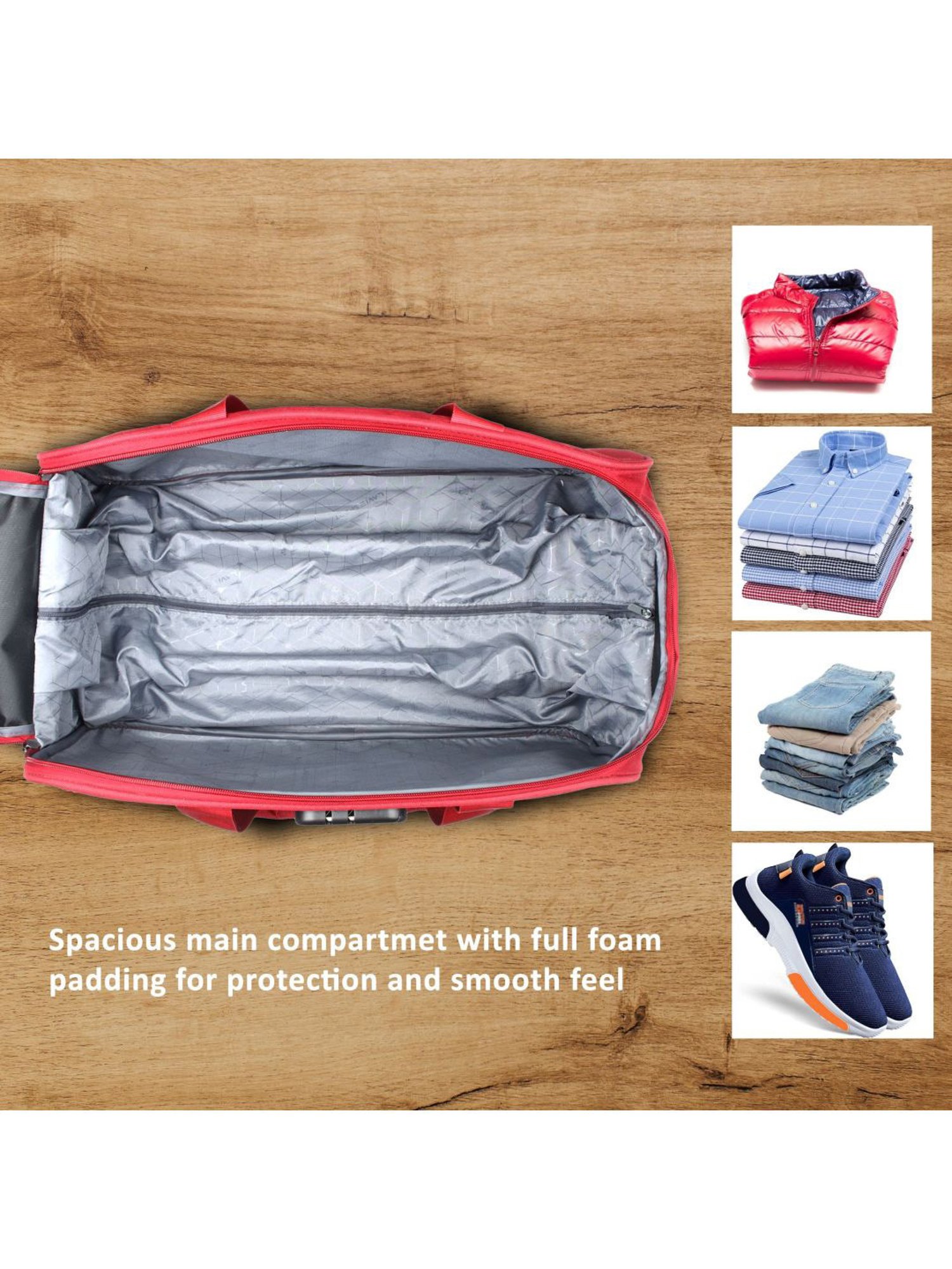 Lavie Sport 53 cms Camelot Wheel Duffle Bag With Combi Lock| Trolley Bag (Red)