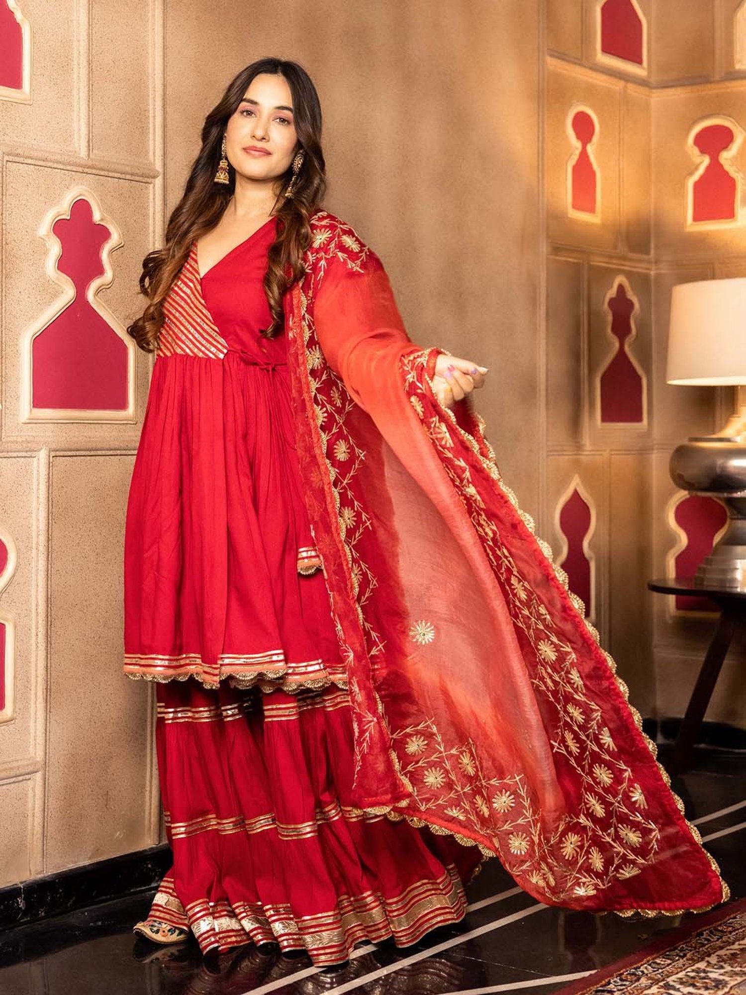 AACHHO Red Anya Gotapatti Sharara Set