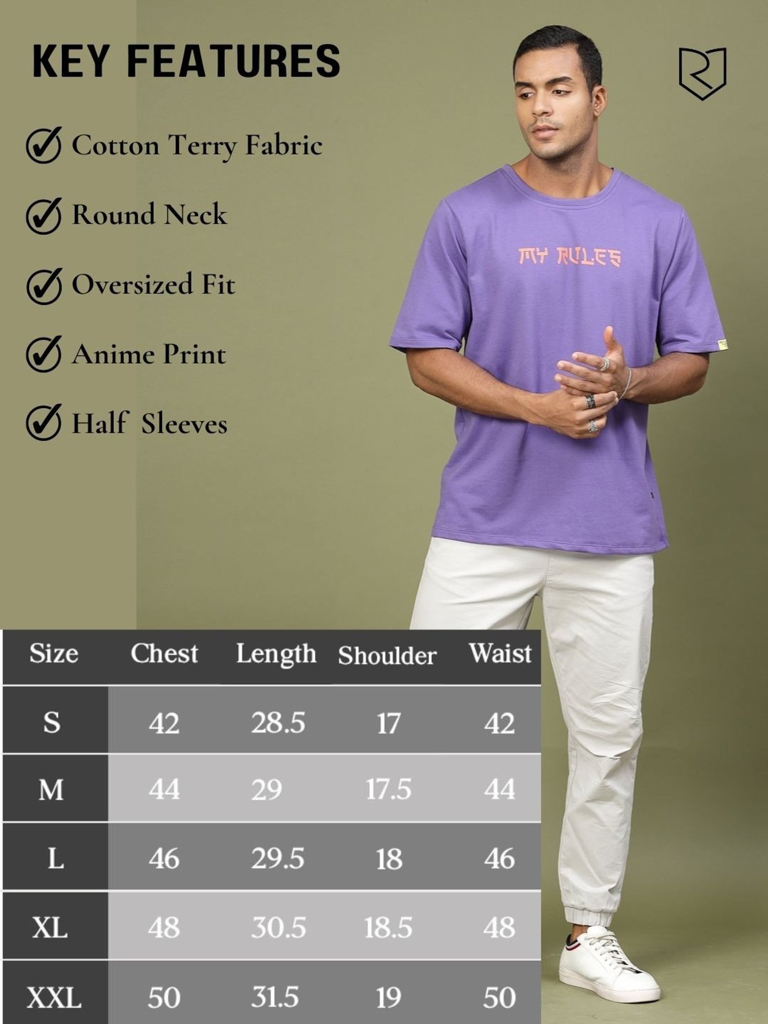 Rigo Purple Cotton Loose Fit Typography T-Shirt