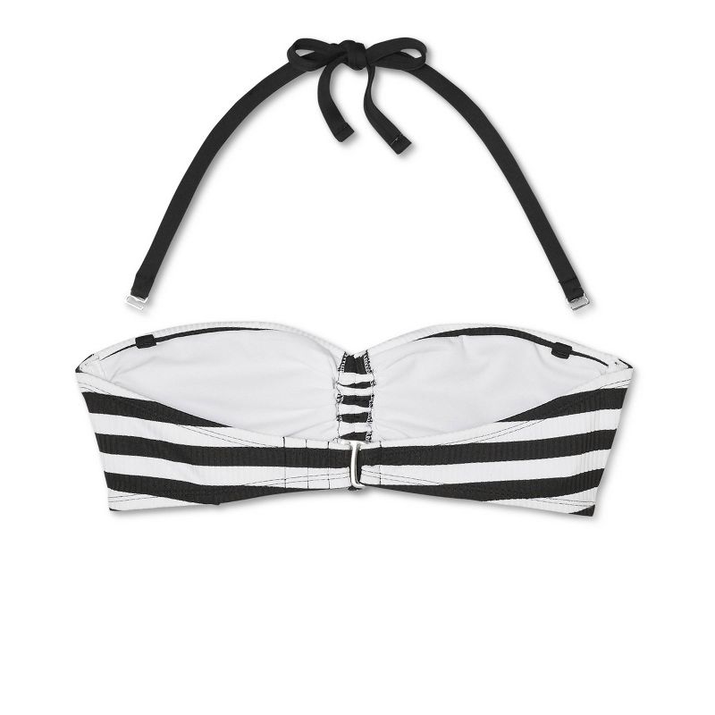 Women's Rio Ribbed Center Cinch Bandeau Bikini Top - Kona Sol™ Black & White D/DD Cup