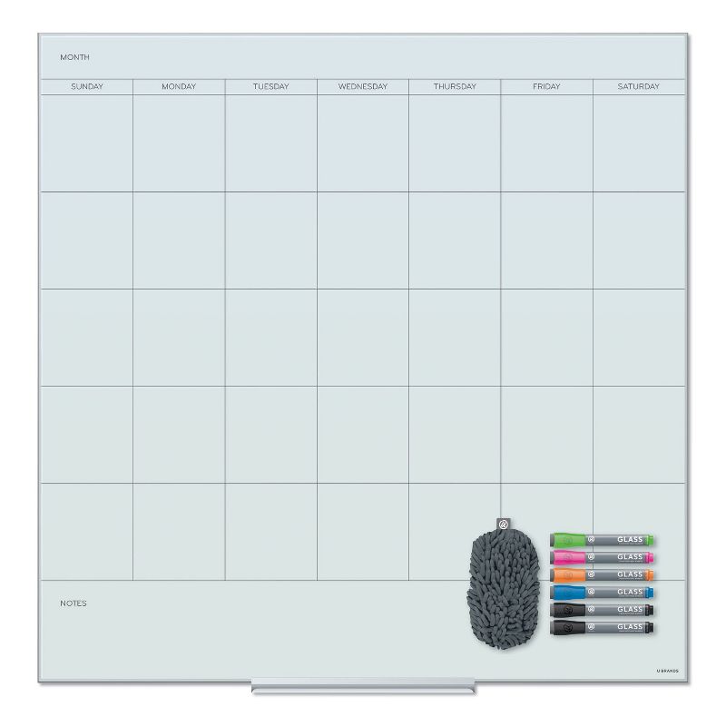 U Brands Floating Glass Dry Erase Undated One Month Calendar, 36 x 36, White 3968U0001