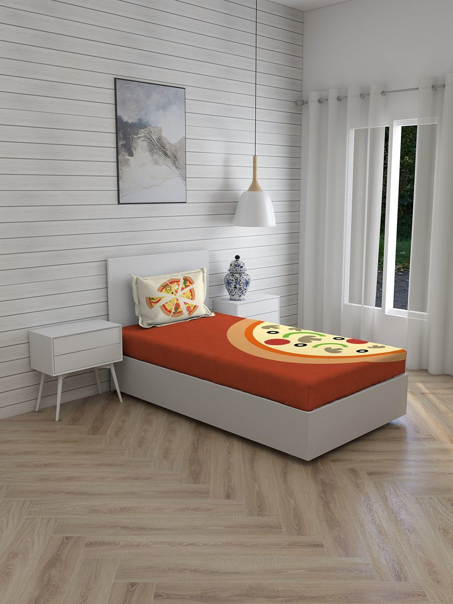 Boutique Living Rock & Room Geometric Brown 210 TC Cotton Single Bed Sheet with 1 Pillow Cover