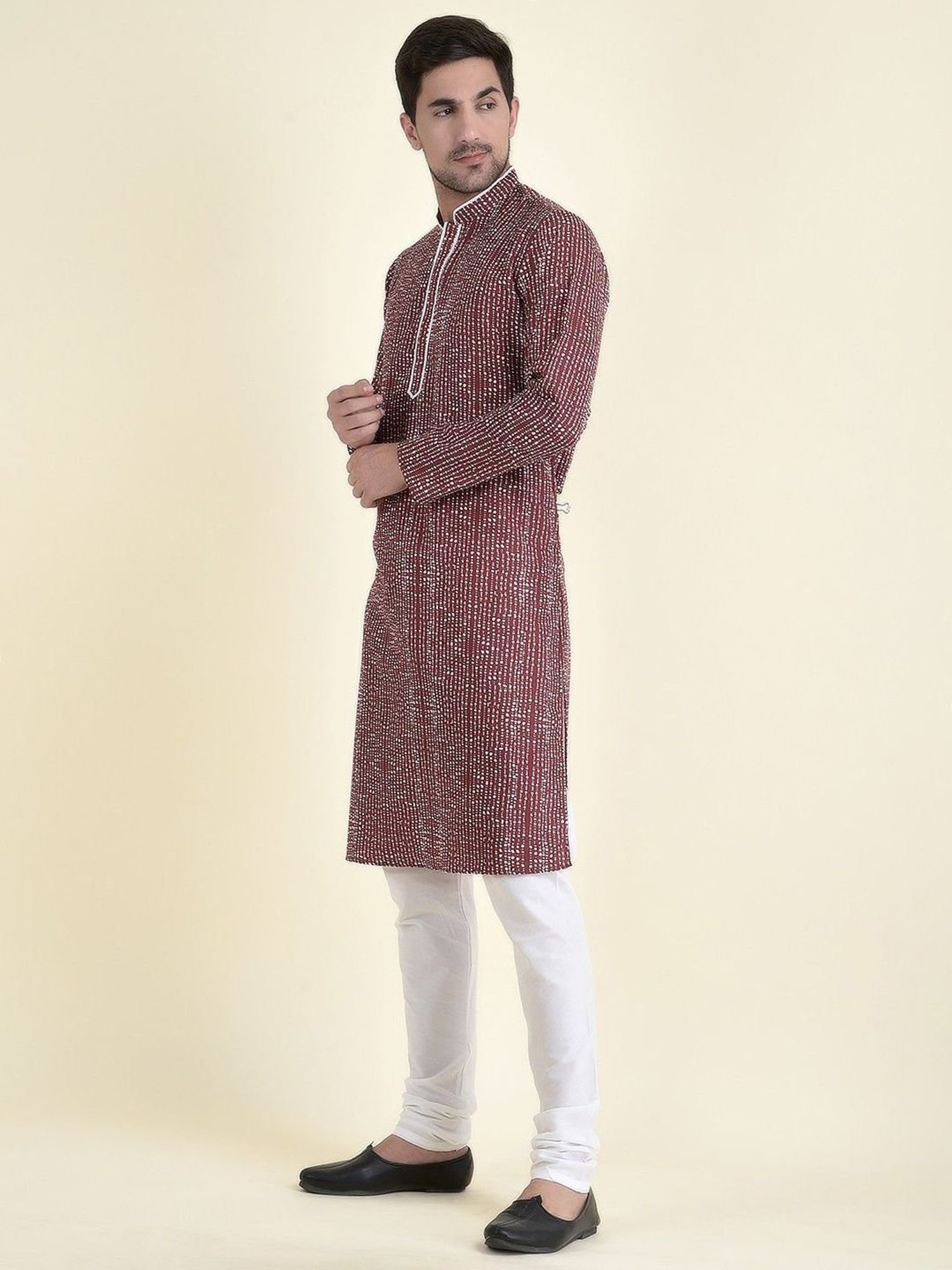 TABARD Maroon Cotton Regular Fit Printed Kurta Bottom Set