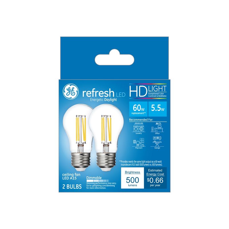 General Electric 2pk 60W Refresh A15 CF Clear LED Light Bulb White