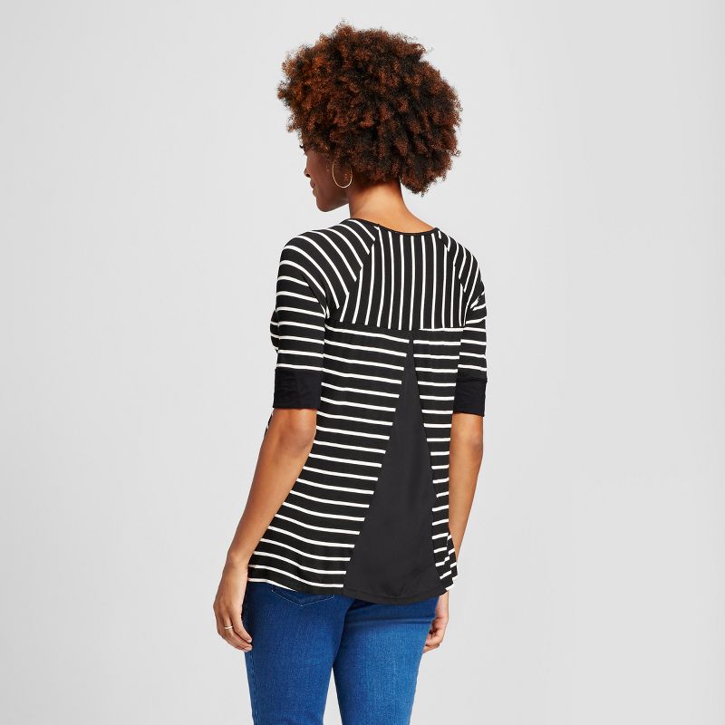Maternity Elbow Sleeve Split Back Top - MaCherie - Black/Ivory L