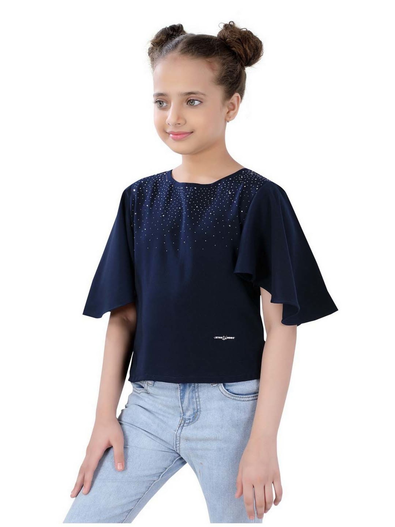 poplins Kids Navy Cotton Embellished Top