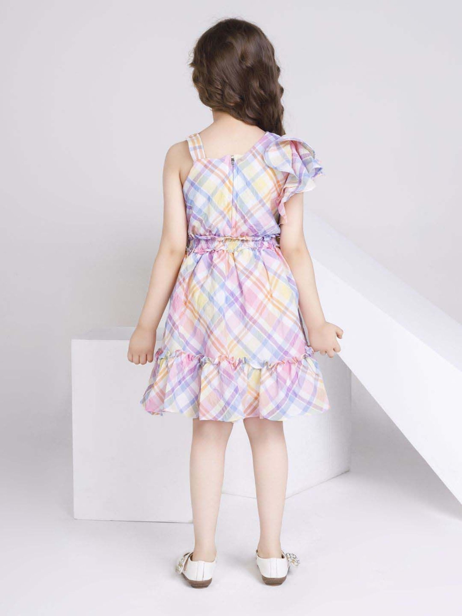 Peppermint Girls Multicolor Cotton Checks Dress