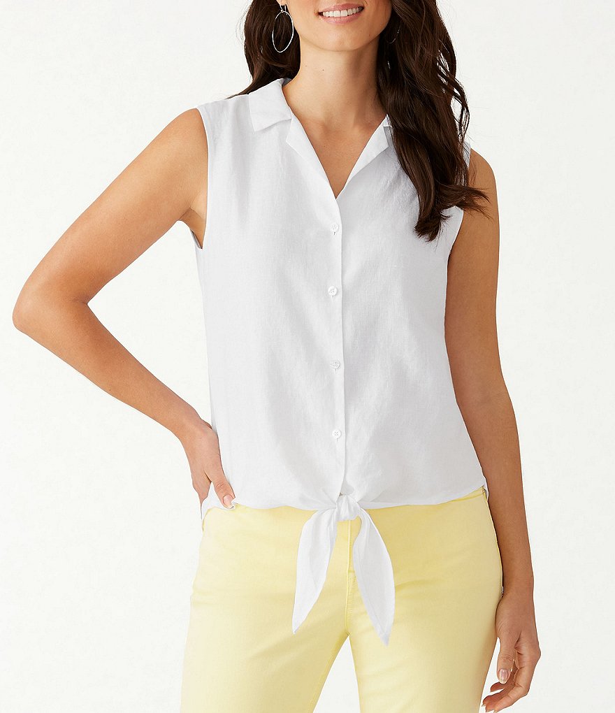 Tommy Bahama Coastalina Linen Sleeveless Tie-Front Camp Shirt
