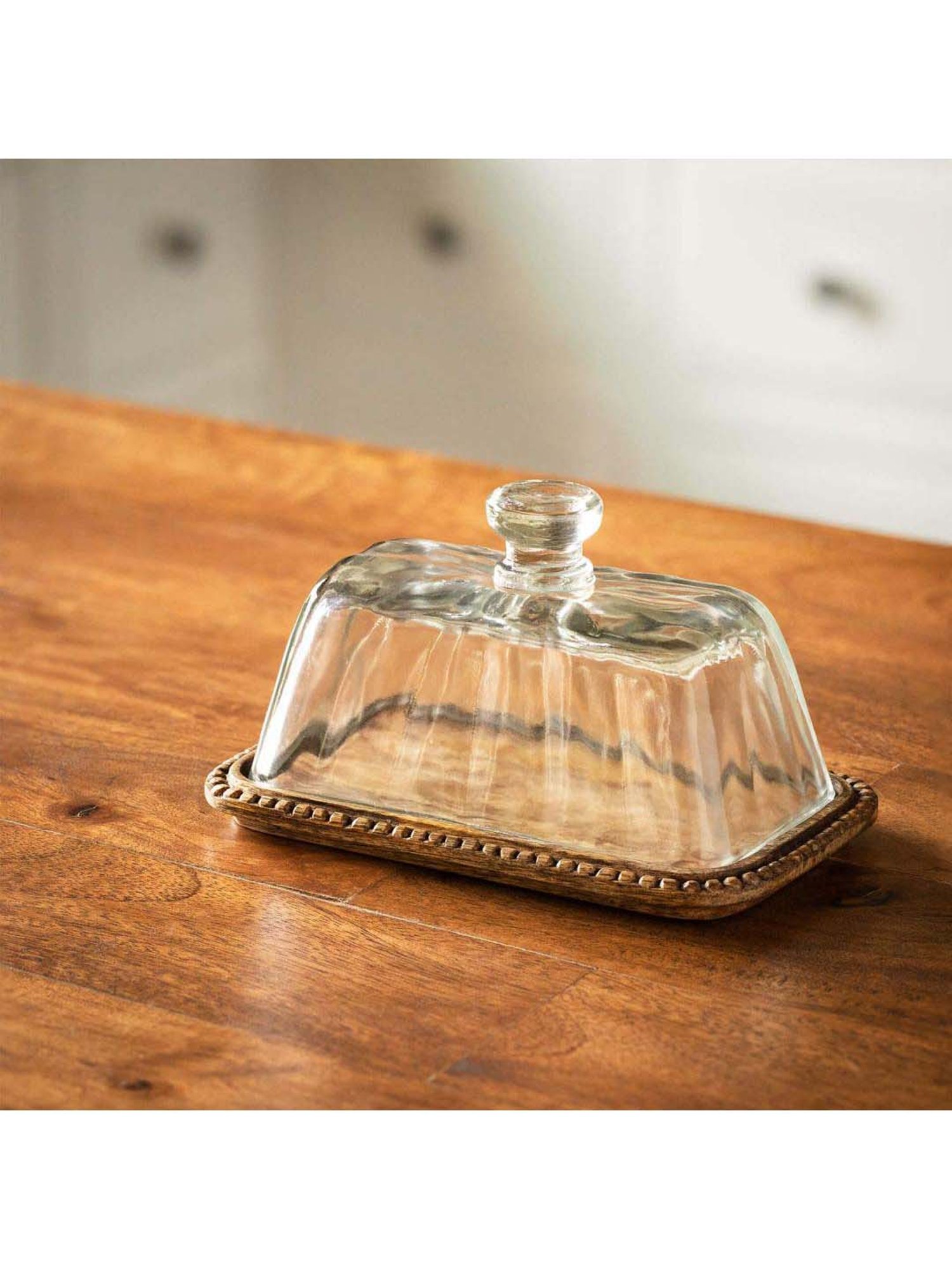 ellementry Brown Glass Cloche with Base - Set of 1