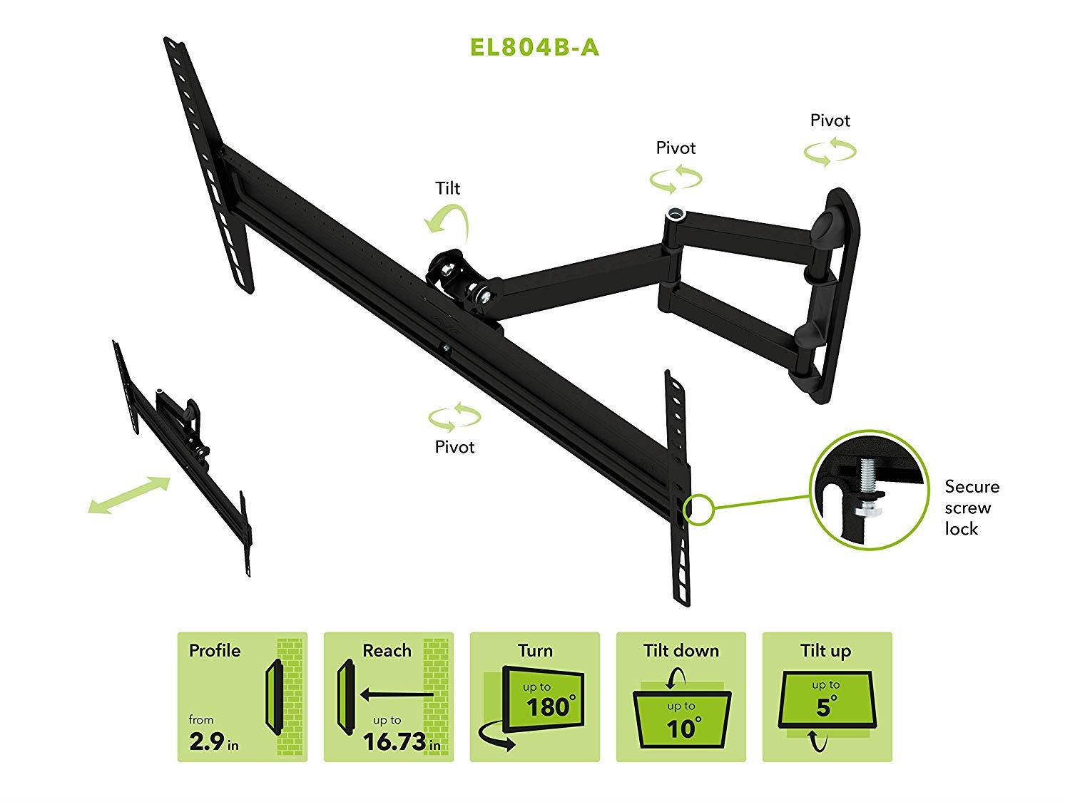 AVF EL804B-A Multi-Position Full Motion Long Extension TV Wall Mount For 40-Inch To 80-Inch TVs
