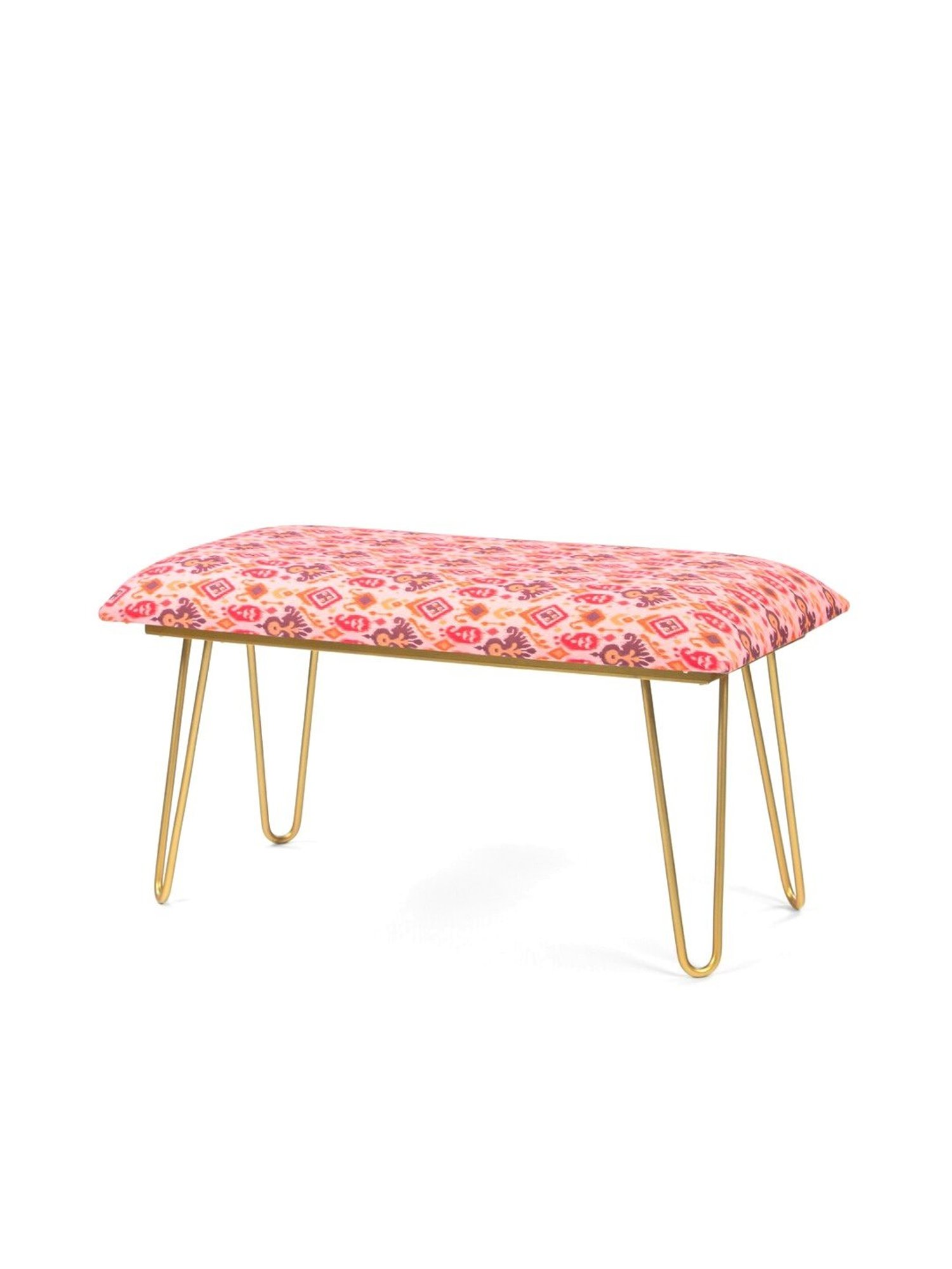 Chumbak Kitsch Earthy Ikat Pink Peach Iron Bench