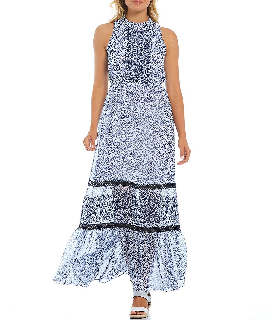 Kensie Halter Sleeveless Printed Empire Waist Maxi Dress