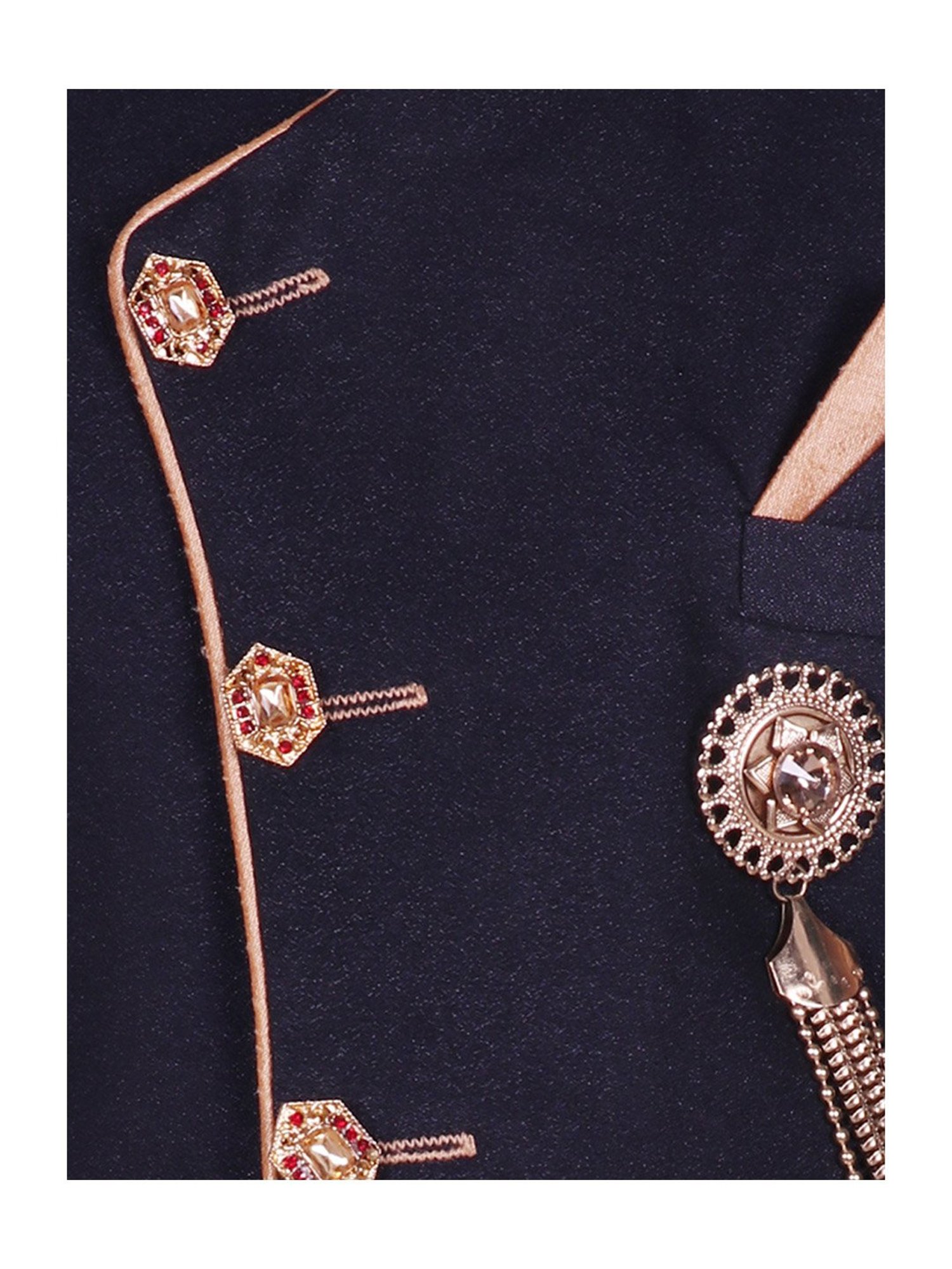 SG Yuvraj Kids Navy & Brown Solid Sherwani with Pyjama