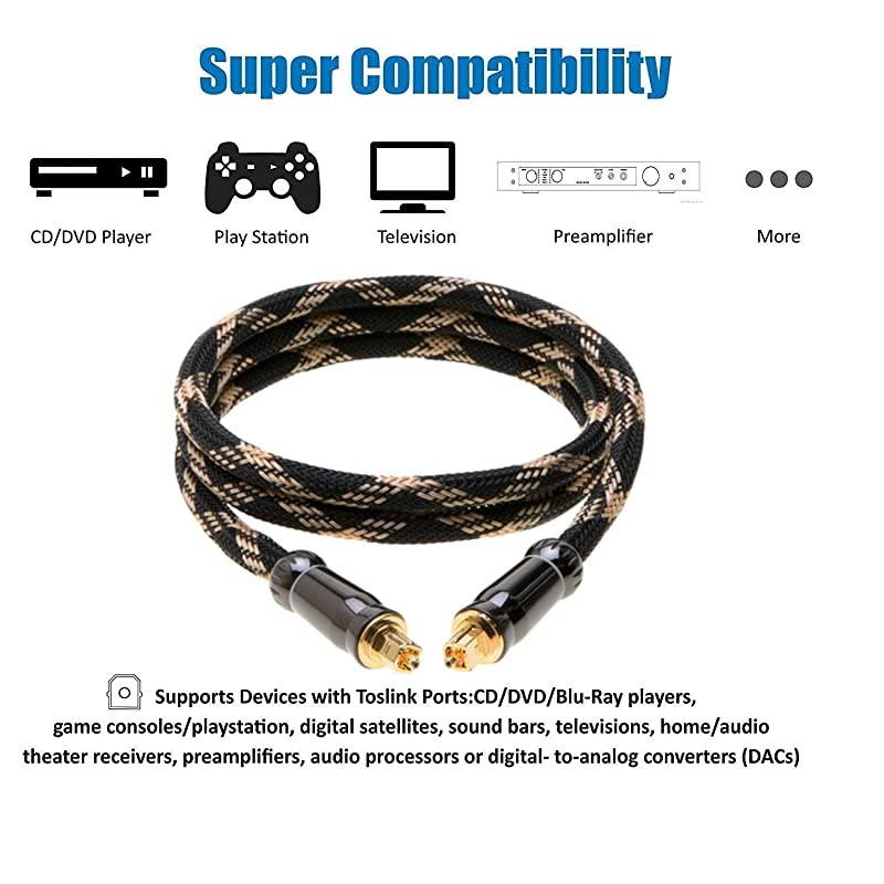 Toslink Digital Optical Fiber Audio Cable Male to Male Compatible with SPDIF DTS Dolby PCM for Home TheaterHome Audio