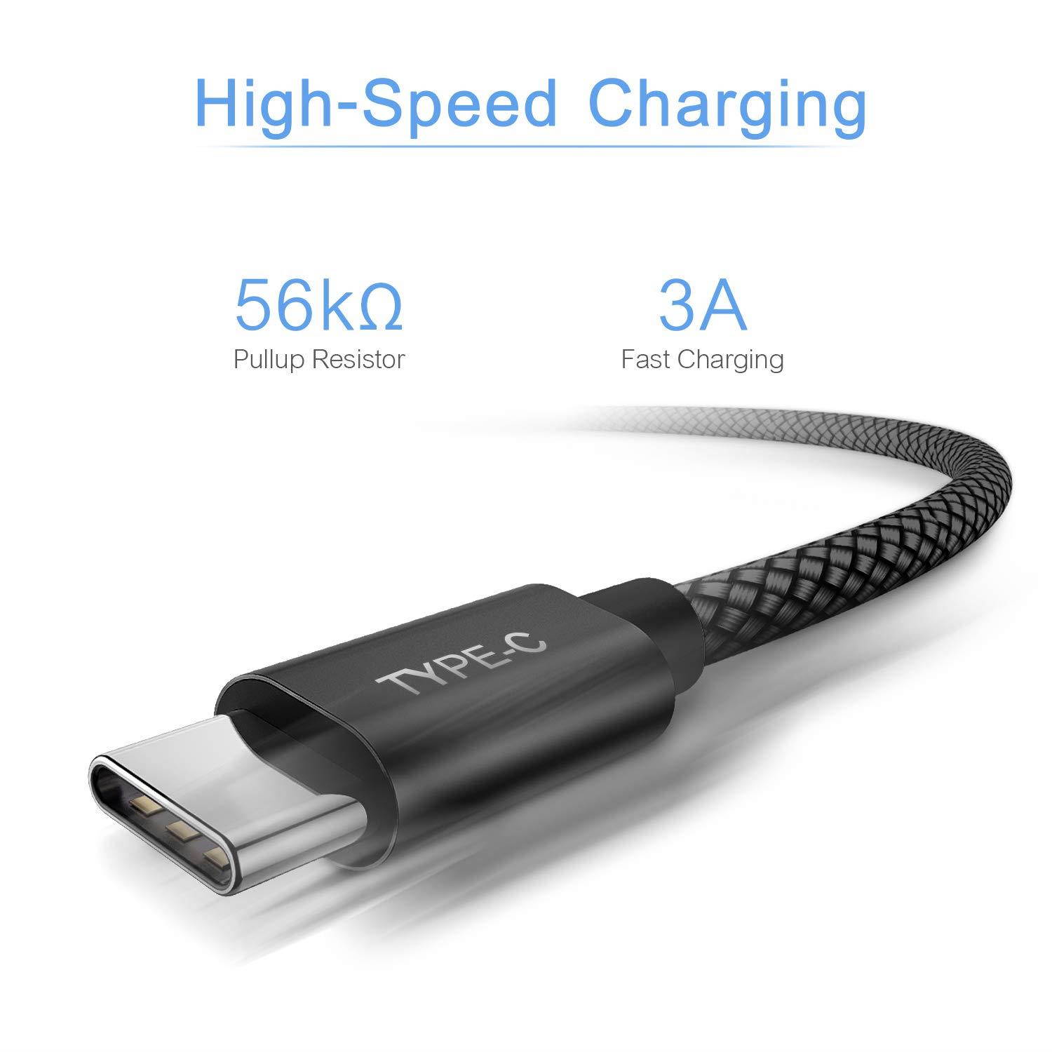 USB Type C Charger Cable 6.6FT,2-Packs,Basesailor Nylon Braided Charging Cord,Works with Samsung Galaxy Note 9 8 S8 S9 Plus,LG V40 V35 V30 G7 G6 Thinq,Google Pixel 3 2 XL,Moto Z3,ZTE Blade Zmax,Black