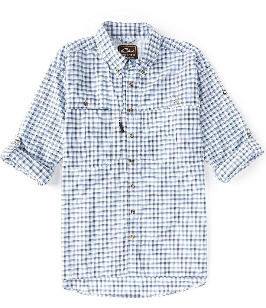 Drake FeatherLite Checked Plaid Wingshooter Performance Long-Sleeve Woven Shirt