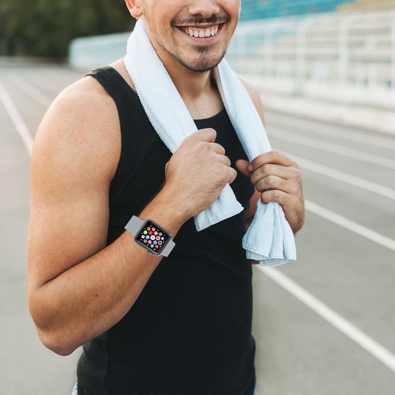 Insten 3-Pack Soft TPU Rubber Replacement Band for Apple Watch 38mm 40mm All Series SE 6 5 4 3 2 1 (White/Gray/Black)