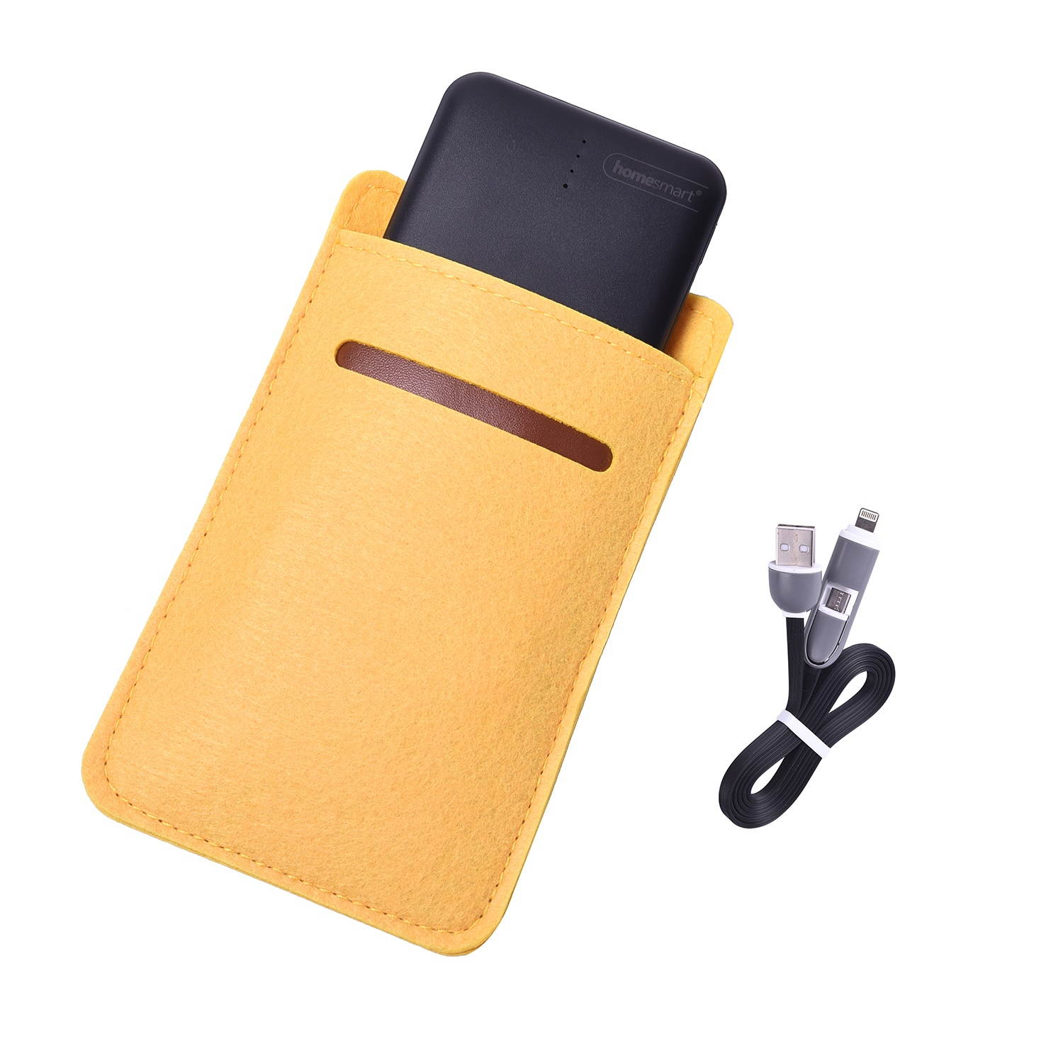 Shop LC 10000mAh Power Bank with 2 in 1 Charging Cable Yellow Felt Sleeve Portable USB Charging Cable Carabiner Emergency Power House Backup