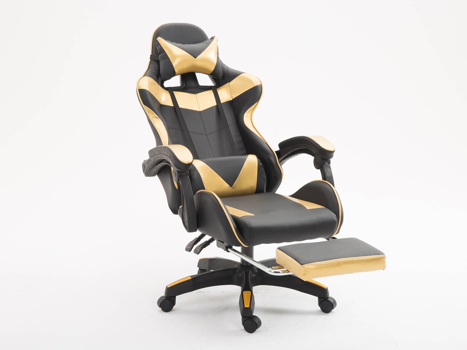 WEI&WEN Gaming Chair, Office Computer Game Chair, Height Adjustment Recliner Swivel Rocker with Headrest and Lumbar Pillow E-Sports Chair (Black/Gold)
