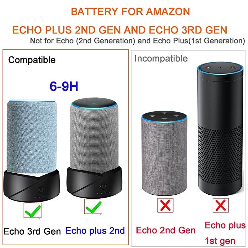 Battery Base for  Echo 3rd Gen and Echo Plus 2nd Generation Battery Base Makes them Not for Echo 2nd Generation and Echo Plus 1st Generation