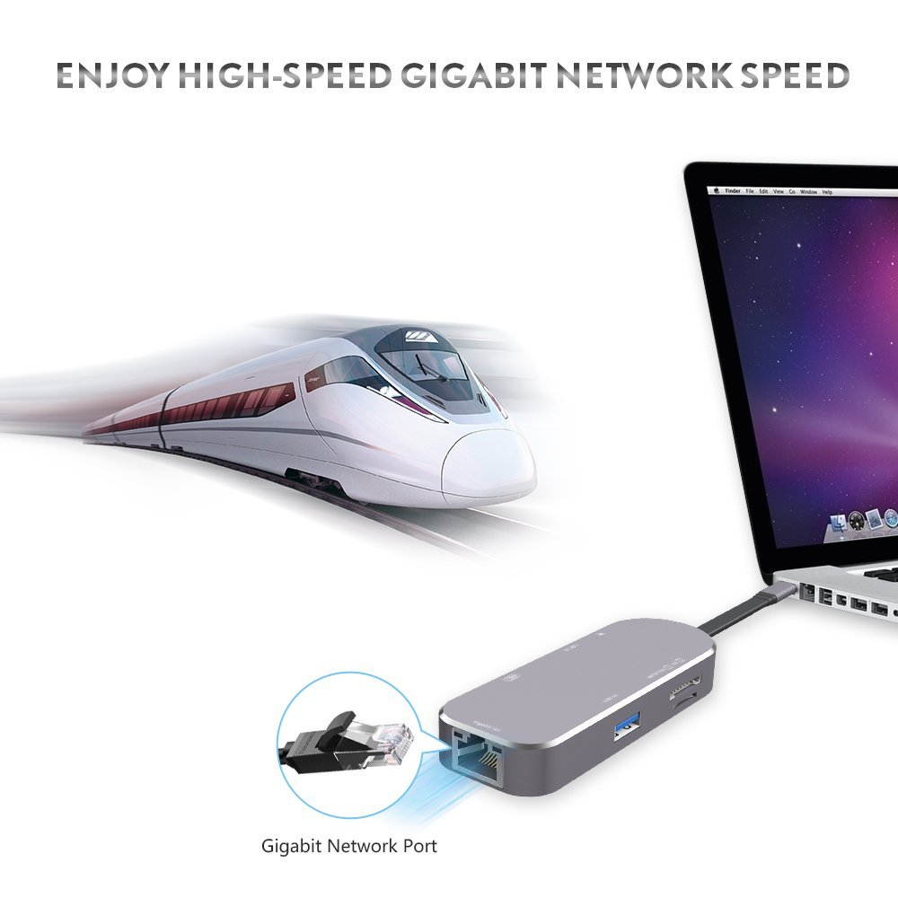 USB C Hub,Thunderbolt Type-C Adapter with 2 USB-C 3.0 Ports,SD/TF Card Reader,4K HDMI & PD Charging for Macbook Pro,Google Chromebook and More Type C Devices (Gray)