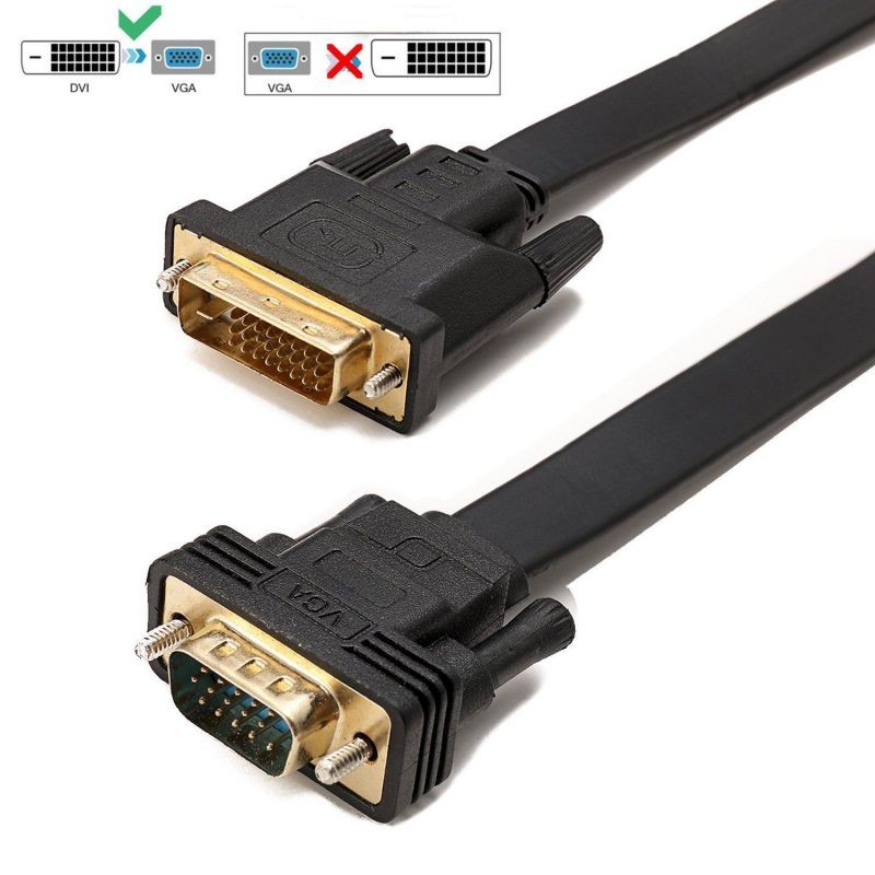 CableDeconn Active DVI-D Dual Link 24+1 male to VGA Male Video with Flat Cable Adapter Converter 2M