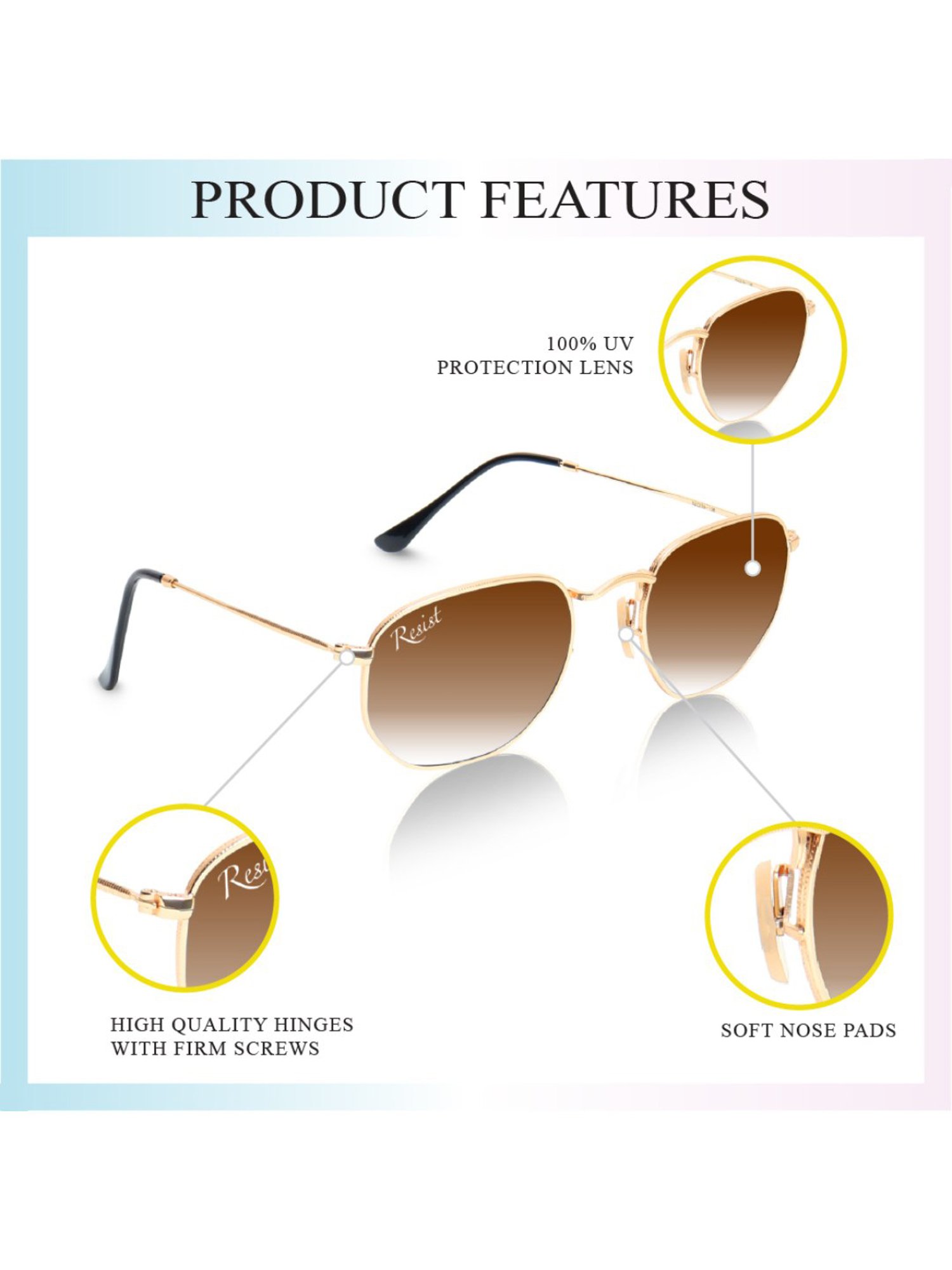 Resist Eyewear Brown Hexagon Unisex Sunglasses