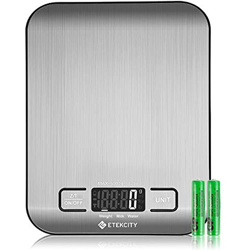 Etekcity Digital Kitchen Scale Multifunction Food Scale, 11 lb 5 kg, Silver, Stainless Steel (Batteries Included)