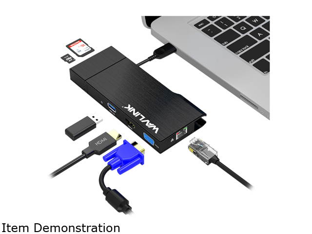 Wavlink Universial Travel USB 3.0 Dock Dual Display HDMI & VGA with Gigabit Ethernet, USB 3.0 Port, Removable Card Reader, HDMI up to 2560x1440 and VGA 1920x1200, Efficient Home Office For Windows Mac