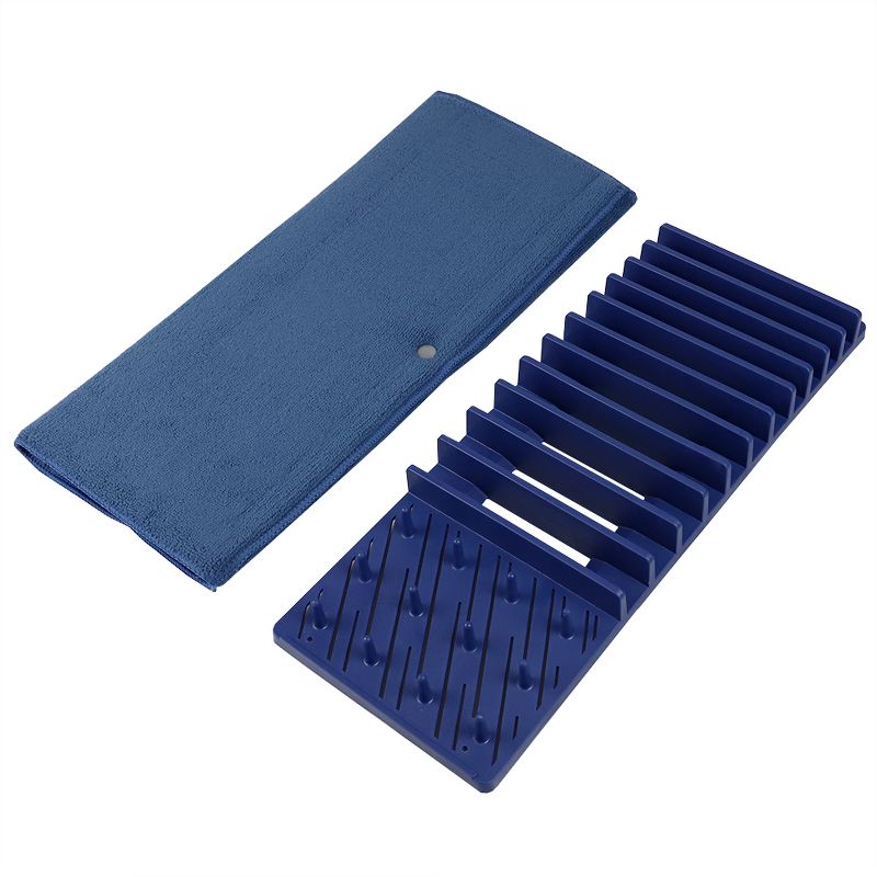 Michael Graves Design 11 Slot Plastic Dish Drying Rack with Super Absorbent Mat, Indigo