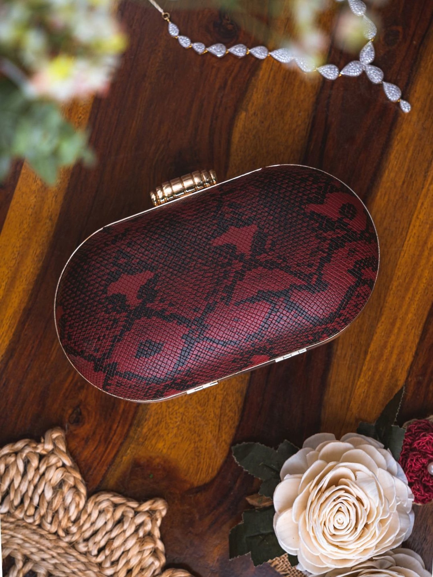 NR by Nidhi Rathi Maroon Fabric Clutch