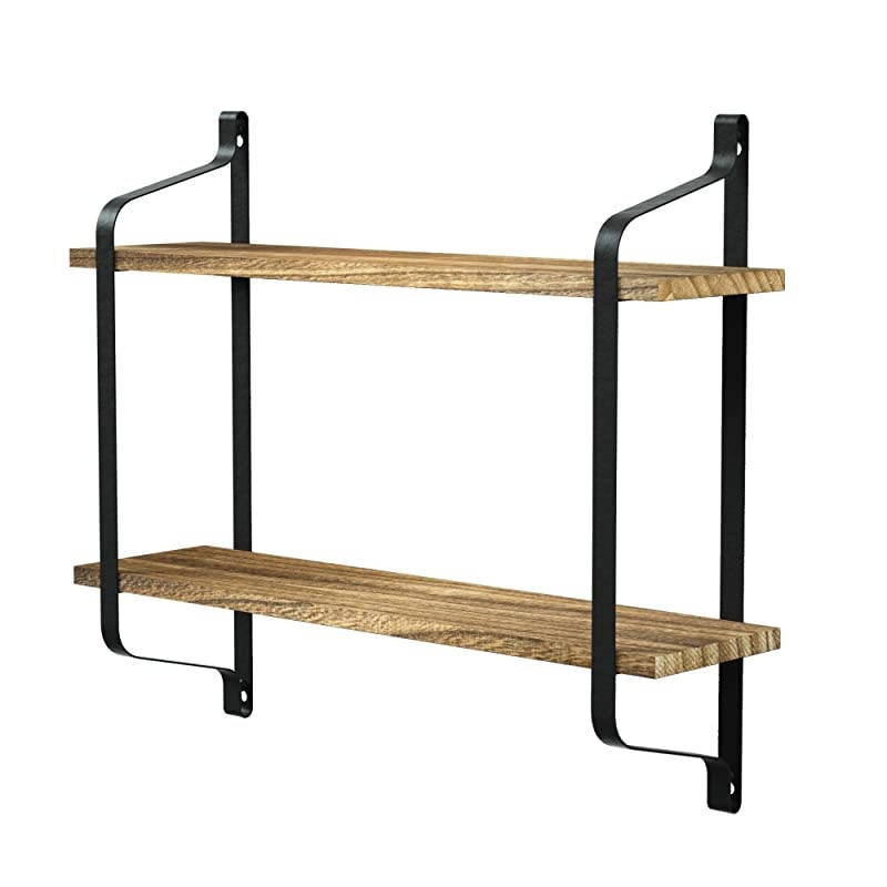 Rustic Floating Shelves Wall Mounted Industrial Wall Shelves for Pantry Living Room Bedroom Kitchen Entryway 2 Tier Wood Storage Shelf Heavy Duty Carbonized Black