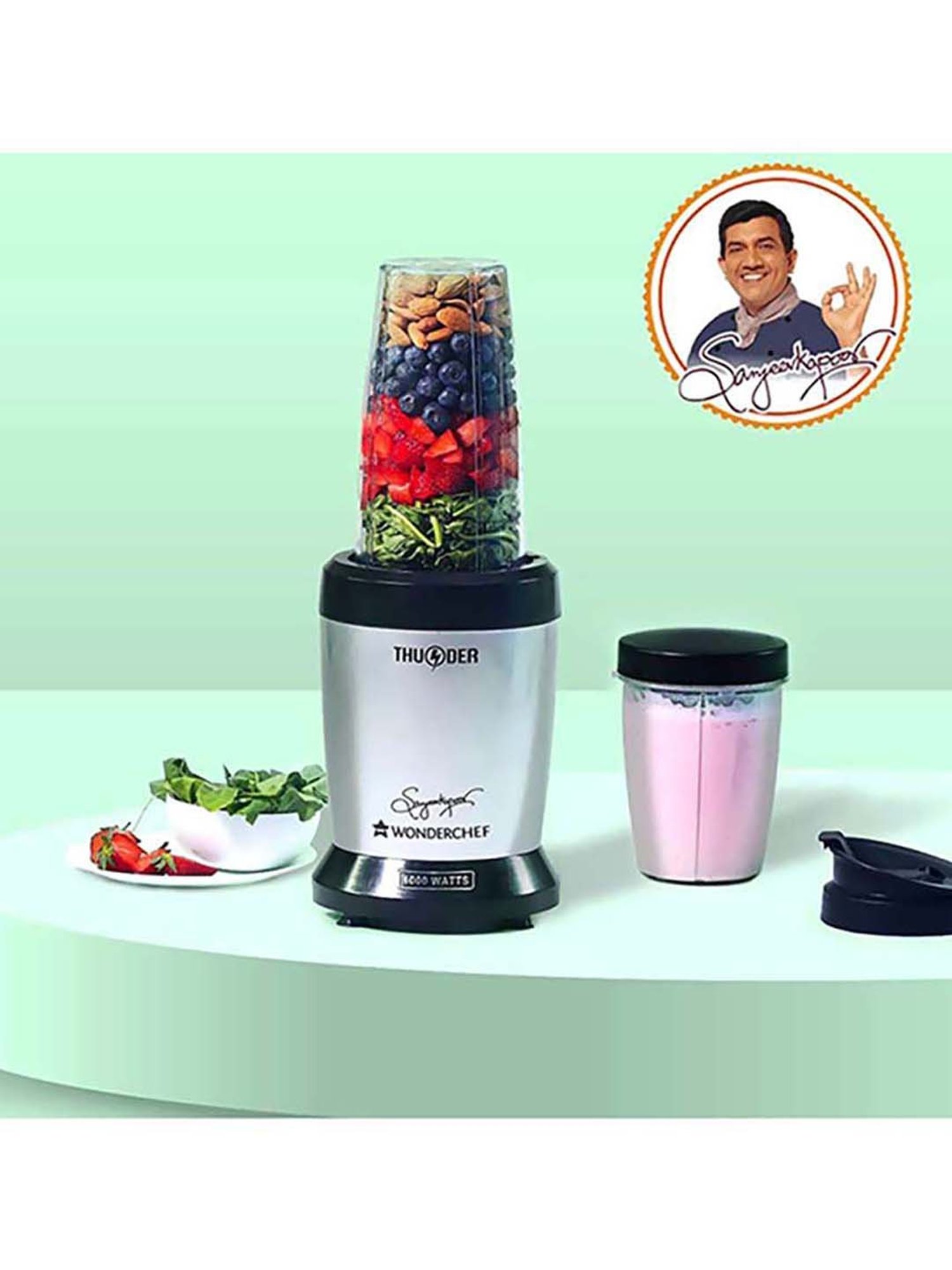 Wonderchef Nutri-Blend Thunder 1000W Mixer Grinder Blenders with 2 Jars (Grey)