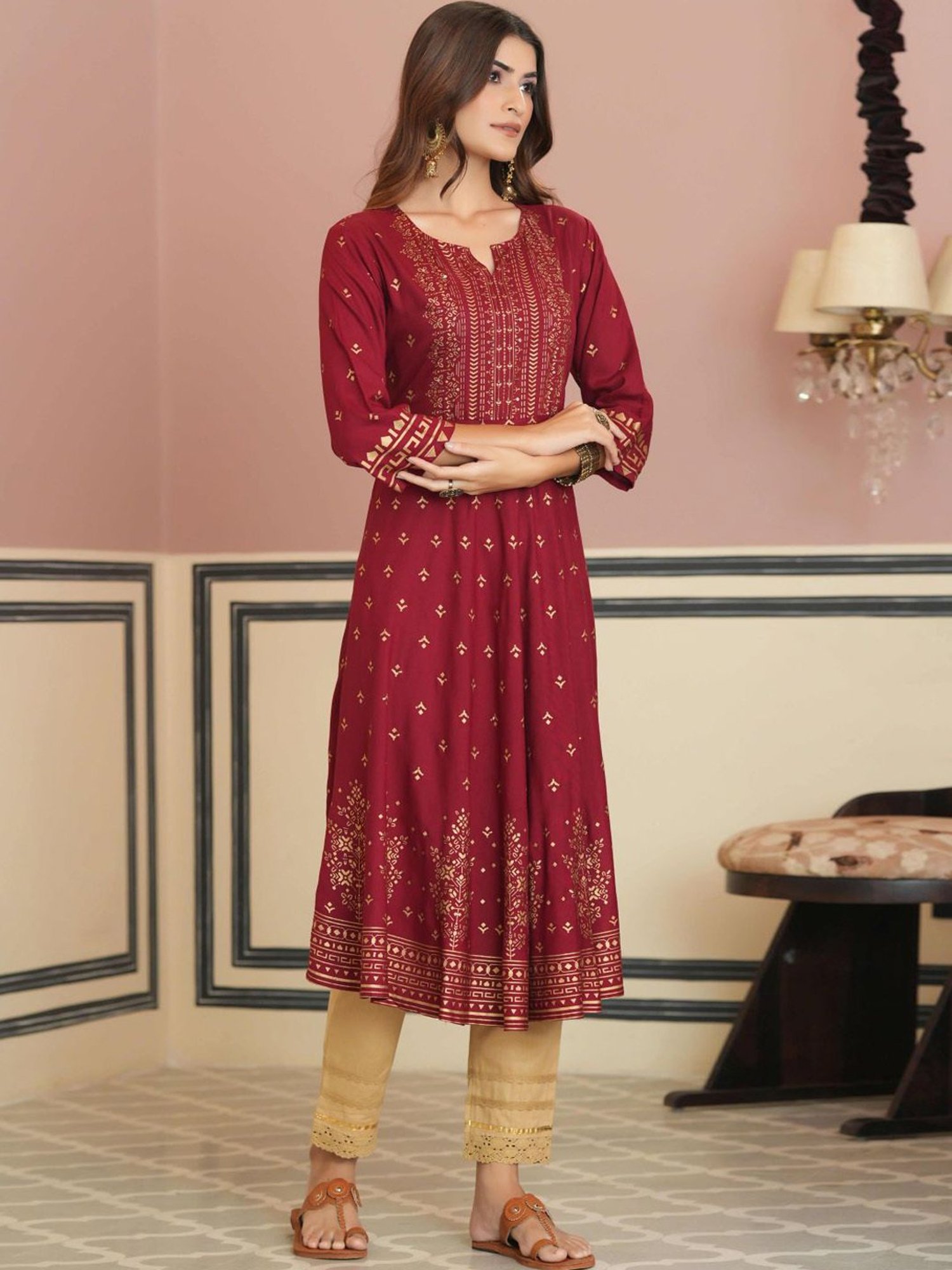 Fusion Beats Light Grey Embroidered A Line Kurta