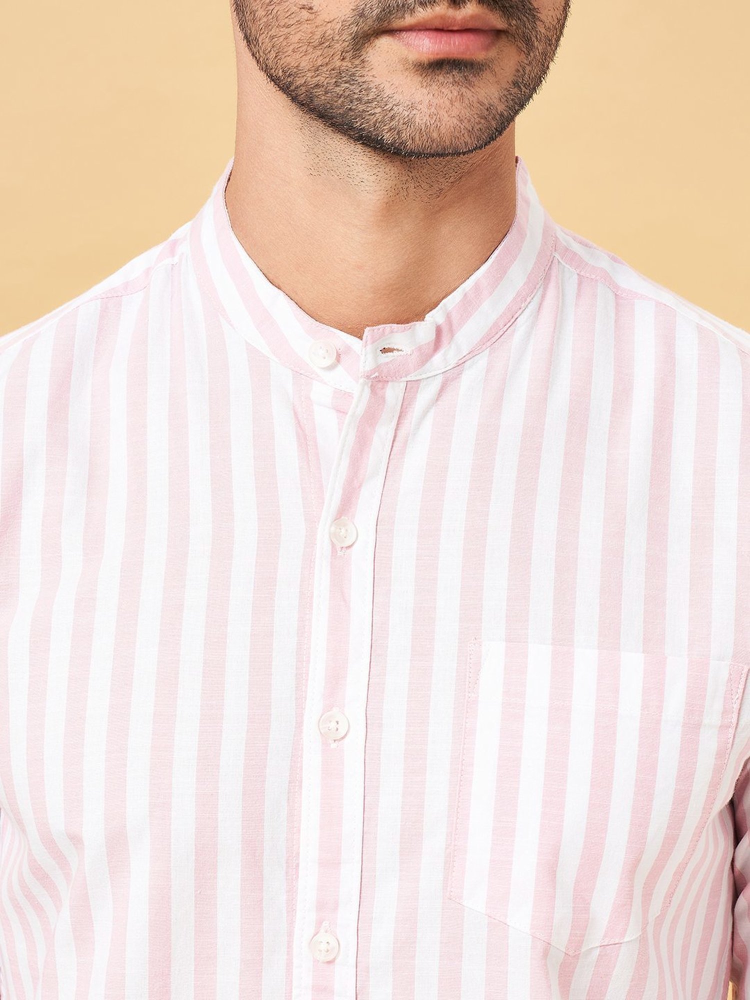 Byford by Pantaloons Primrose Pink Cotton Slim Fit Striped Shirt
