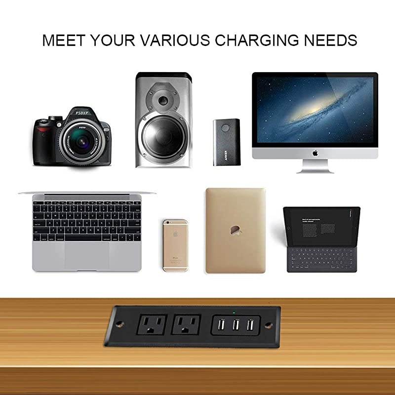 Recessed Power Strip SocketDesktop Power Grommet Power Strip With 2 OutletsHidden Recessed Power Strip with 3A Max USB Charging Ports