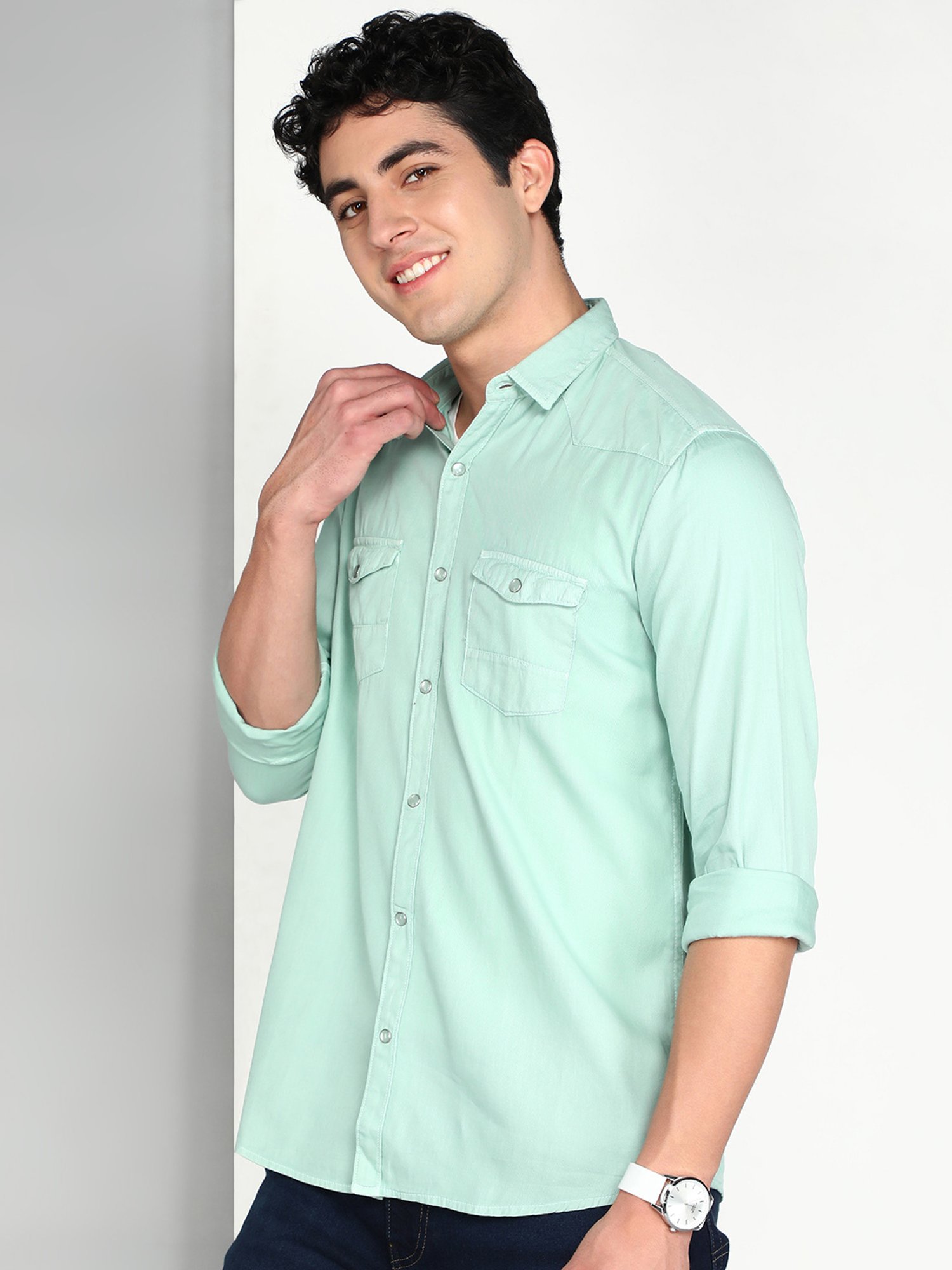 Kuons Avenue Mint Green Slim Fit Shirt