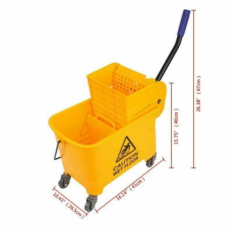 Commercial Mop Bucket w/ Wringer Combo Rolling Cleaning Cart Side Press 20L