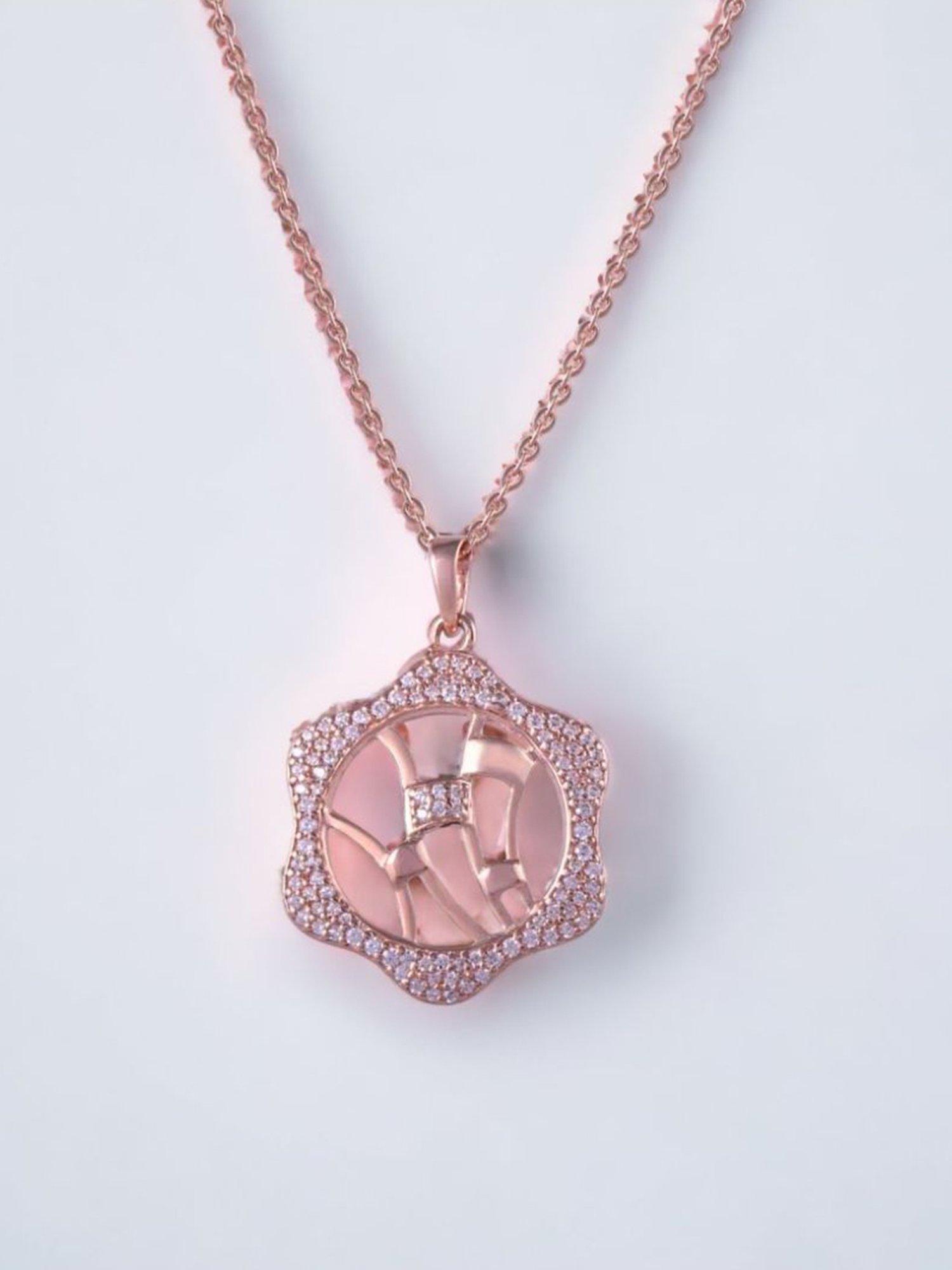 Rihi by P.C. Chandra Jewellers 925 Silver Rose-Gold Motif Chain Pendant for Women & Girls