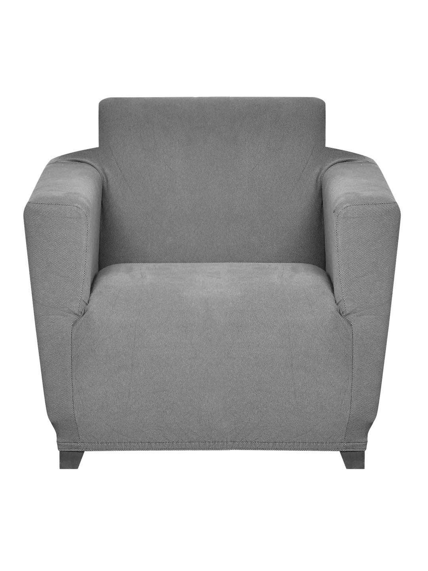 @home GREY SOLID Cotton Fitted 1 Seater Sofa Cover