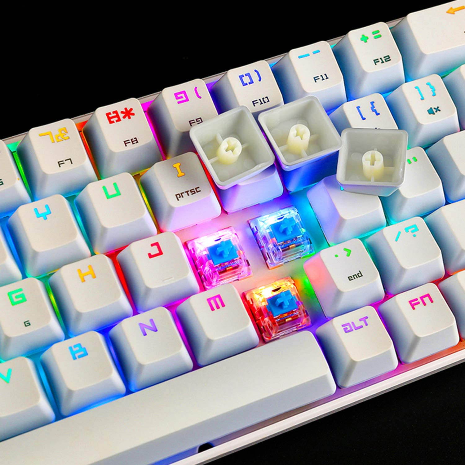 CUUWE Portable RGB Gaming Office Magic Refiner MK14 60% Mechanical Keyboard USB 68 Keys Backlit Anti-ghosting Keyboard for PC Laptop (Blue Switch)