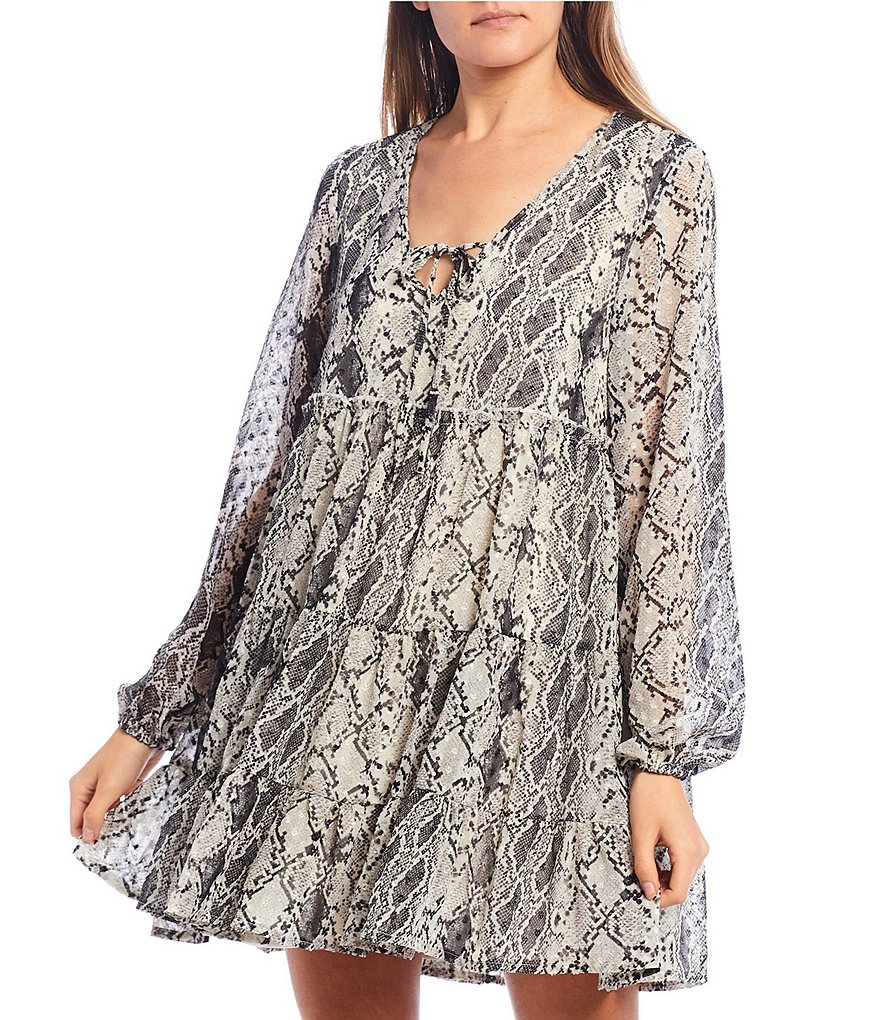 Allison & Kelly Clip Dot Snake Print Babydoll Dress