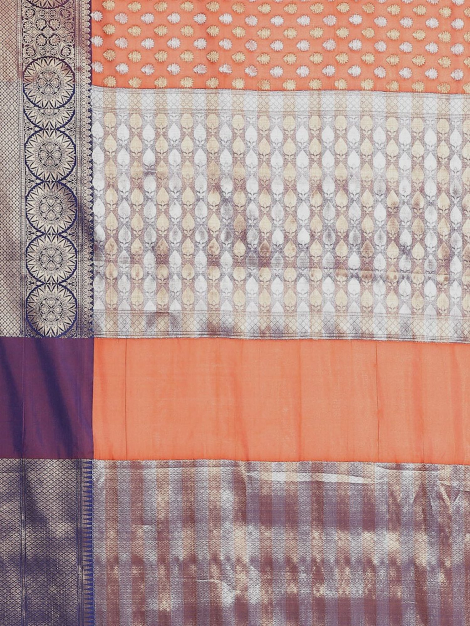 Banarasi Silk Works Orange Woven Saree With Unstitched Blouse