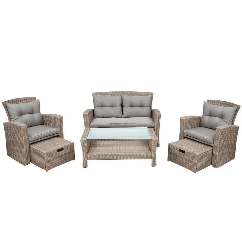 6pc Rattan Wicker Patio Sectional Set with Table & Cushions - Art Leon