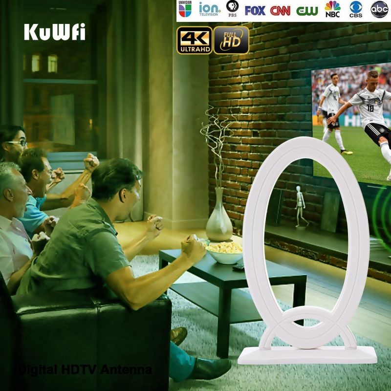 KuWFi 4K HDTV Antenna 120 Miles Long Range Indoor TV Digital Antennas with Amplifier Signal Booster for VHF UHF Local TV Channels 18ft Coaxial Cable