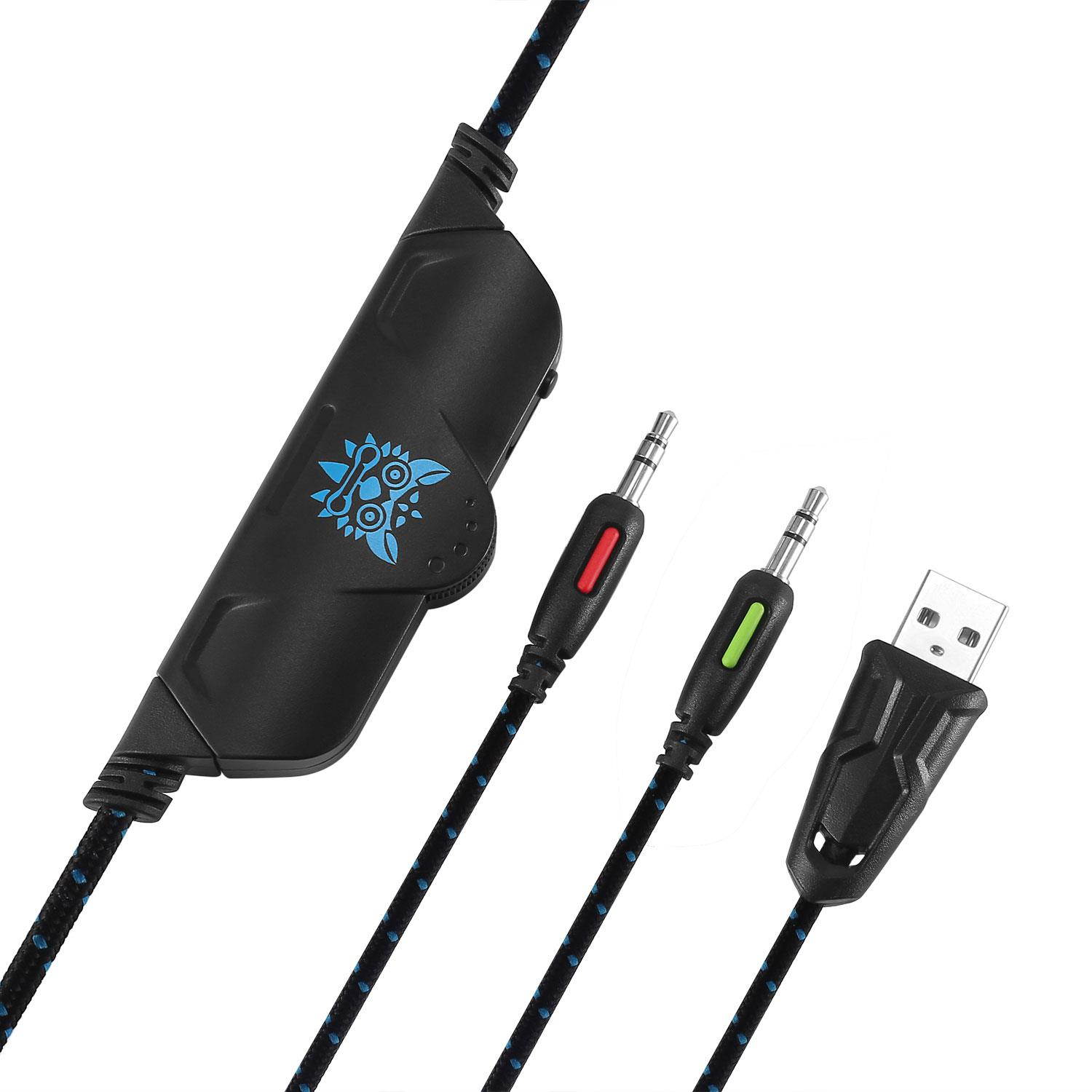 ONIKUMA K1-B with LED Black and blue Gaming Headset Wired Stereo Game Headphones Noise-canceling Gaming Headphone with Mic for PS4 Xbox One Laptop Computer Cellphone