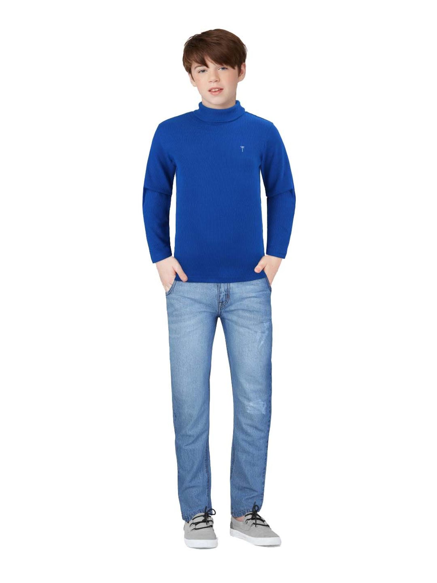 Palm Tree Kids Blue Cotton Regular Fit Full Sleeves Skivvy