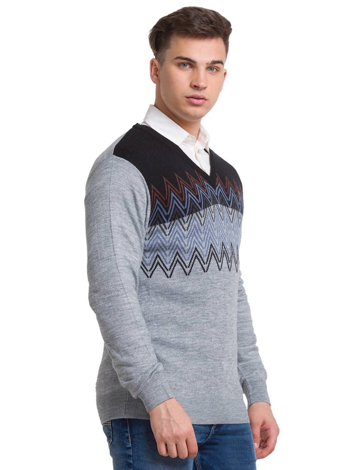 ColorPlus Grey Tailored Fit Self Pattern Sweater