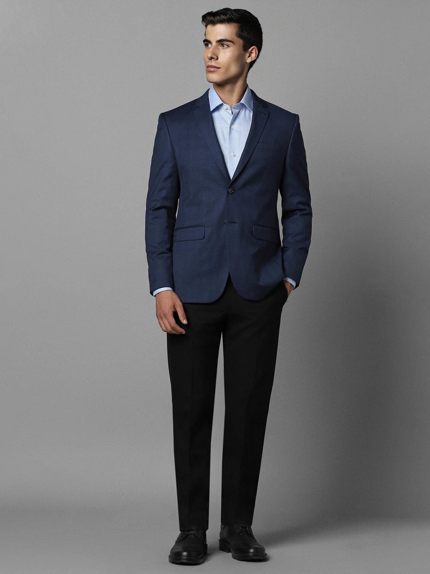 Louis Philippe Mid Navy Slim Fit Checks Blazer